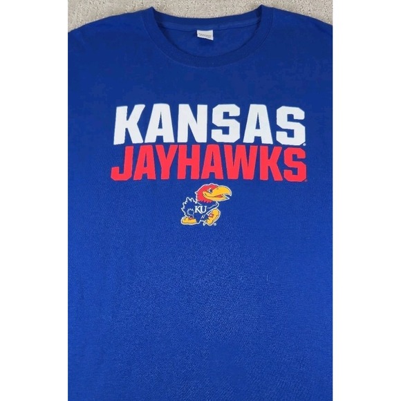 KANSAS JAYHAWKS Men's Size 2XL Blue T-Shirt Hanes Tag NCAA College Basketball - Picture 1 of 5